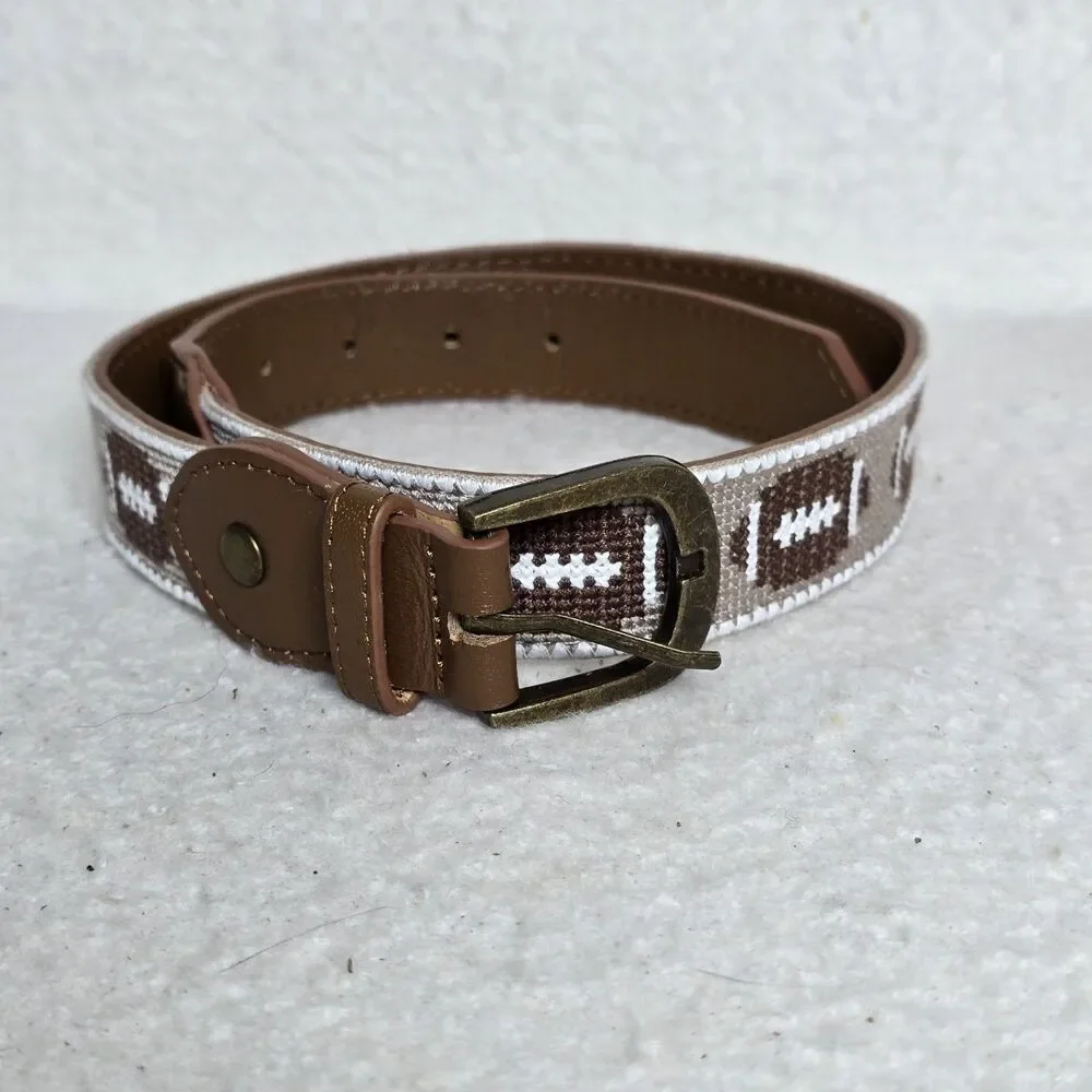 Youth Brown Kids Size Embroidered Football Belt